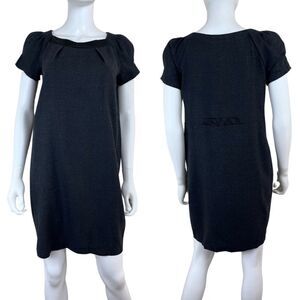 Maje Women Size 0 Gray Wool Pullover Shift Mini Dress Puff Sleeve Office Modern